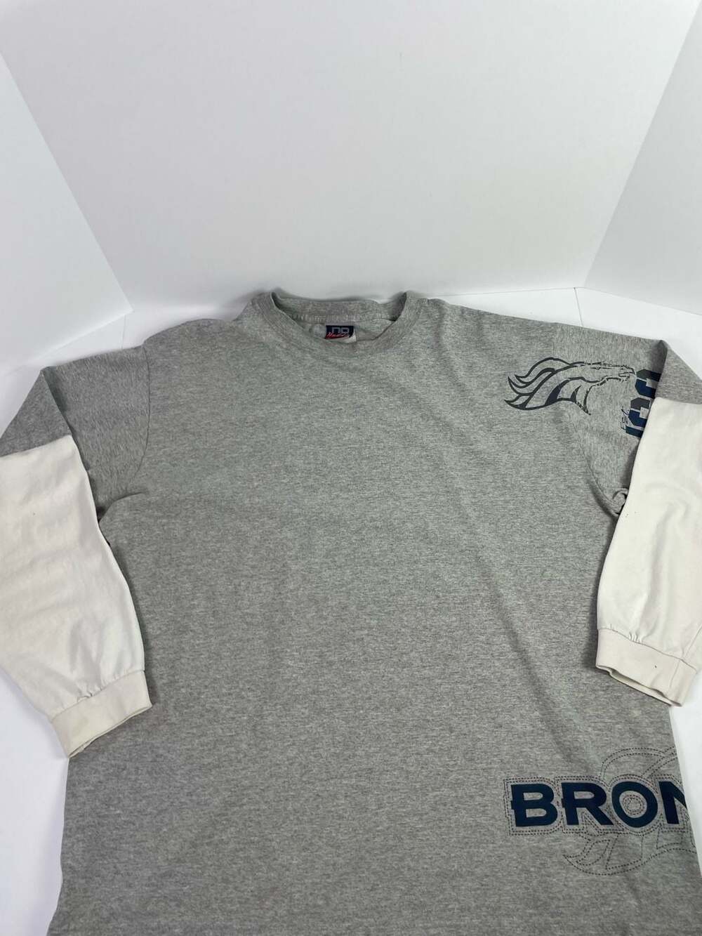 Vintage Y2K NFL Denver Broncos No Huddle Colorblock Long Sleeve Graphic T-Shirt